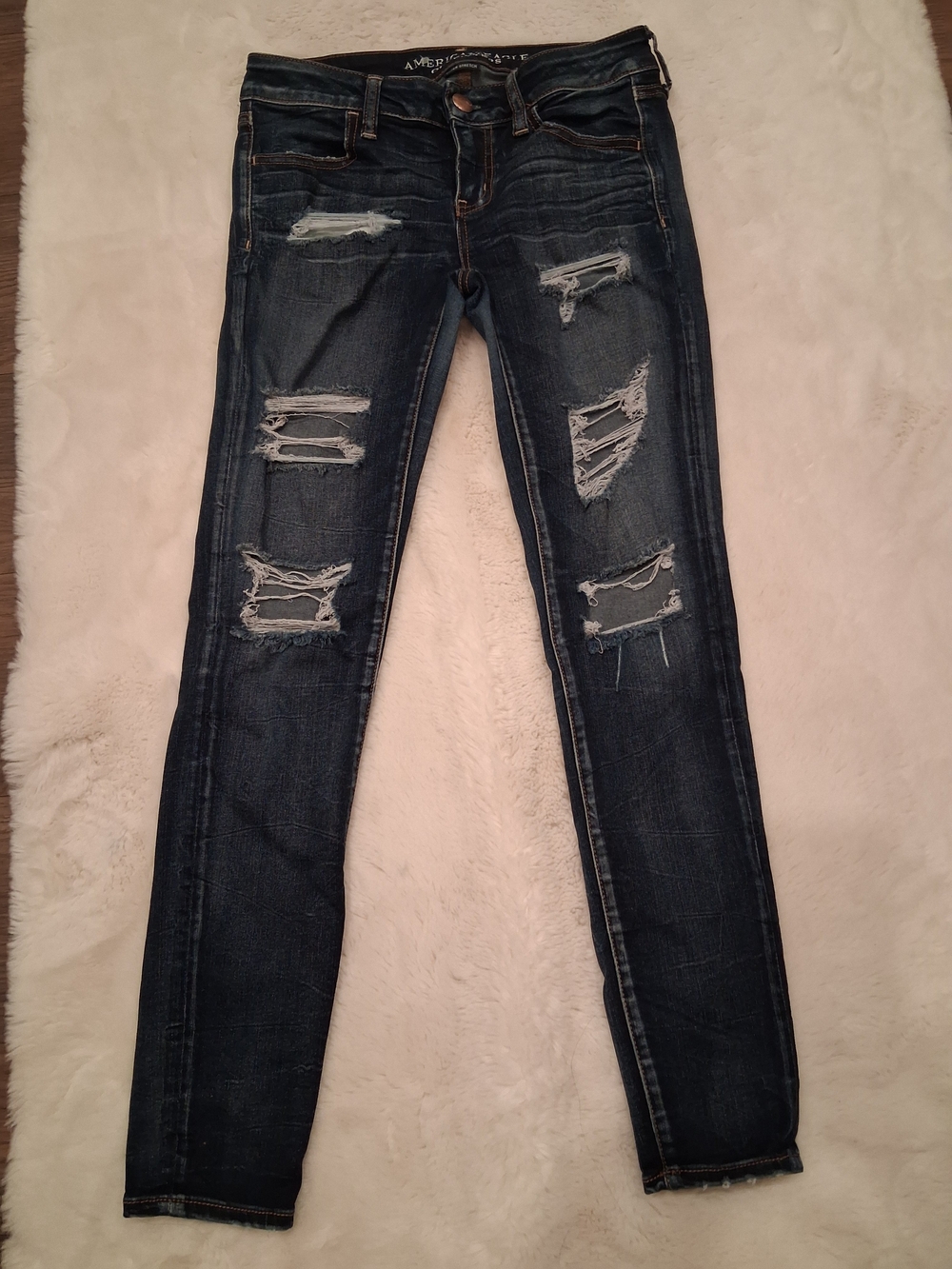 American Eagle Outfitters Super Low Jegging Distressed Jeggings in Blue Waist 8
